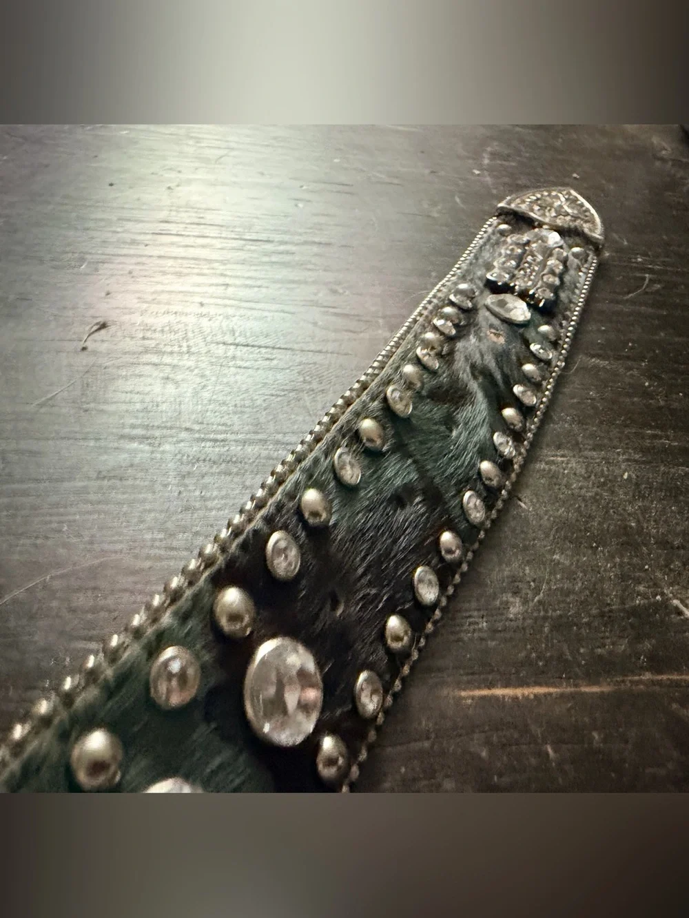 Camo green cowhide rhinestone gunslinger pistols western bling belt large